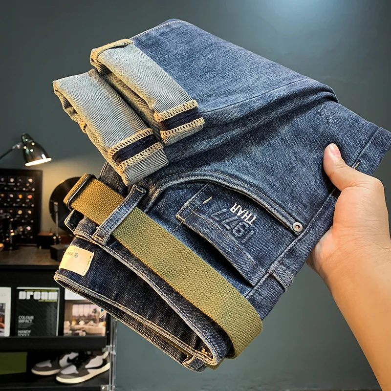 2024 Spring Jeans Men's Micro Loose Leisure All-Matching Breathable High-End Retro Blue Slim Fit Long Skinny Pants Men