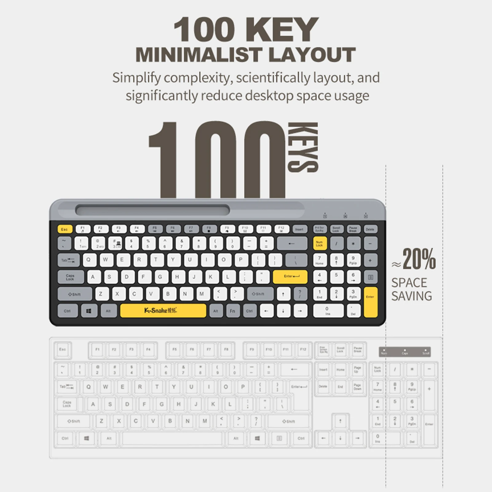 K100 2.4G Keyboard Nirkabel 100 Tombol Bluetooth Dual-Mode Keyboard Isi Ulang Ultra-tipis Keyboard dengan Dudukan Ponsel untuk Menghitung