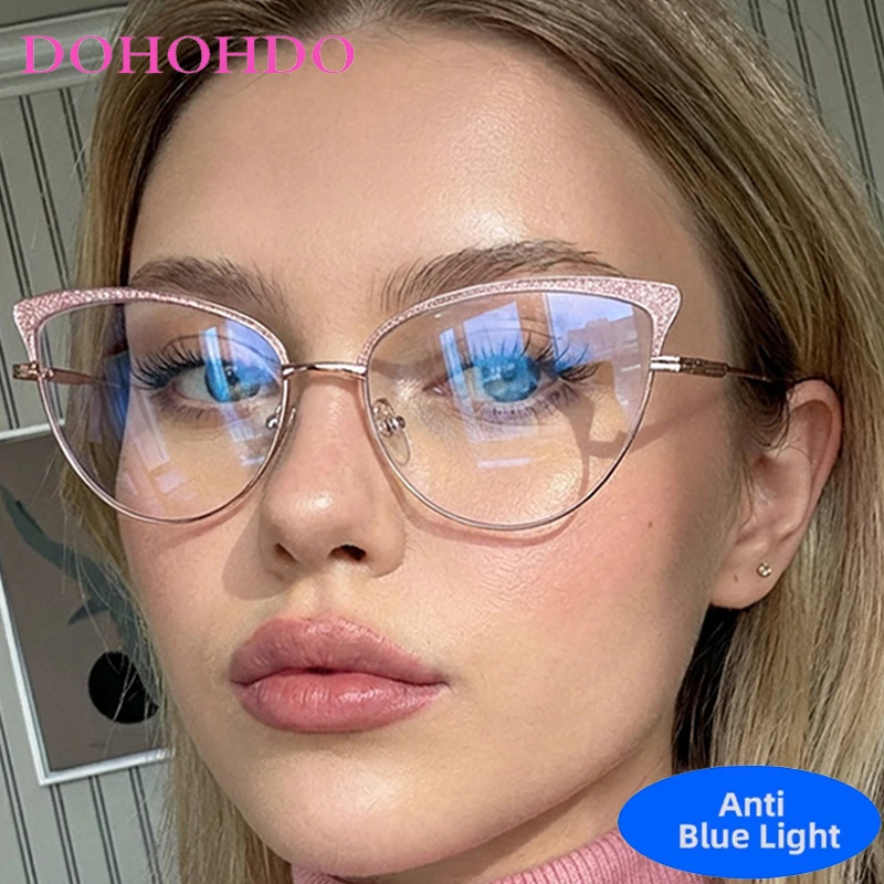 

Trendy Brand Cat Eye Paillette Metal Optical Glasses Men Women Fashion Luxury Computer Anti-Blue Light Protection Eyewear Ladies