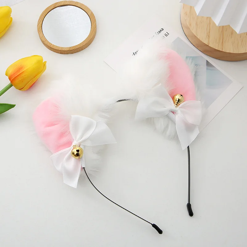 Sexy Cat Ears Headband for Women Girls Lace Bow Necklace Plush Bell Hairband Cosplay Masquerade-Party Costume Hair Accessories