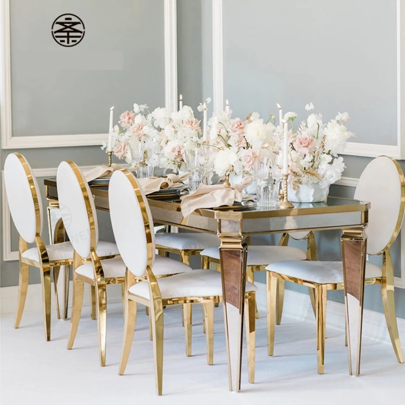 Banquet Event Furniture Round Back Gold Stackable Event Stainless Steel Chairs Wedding