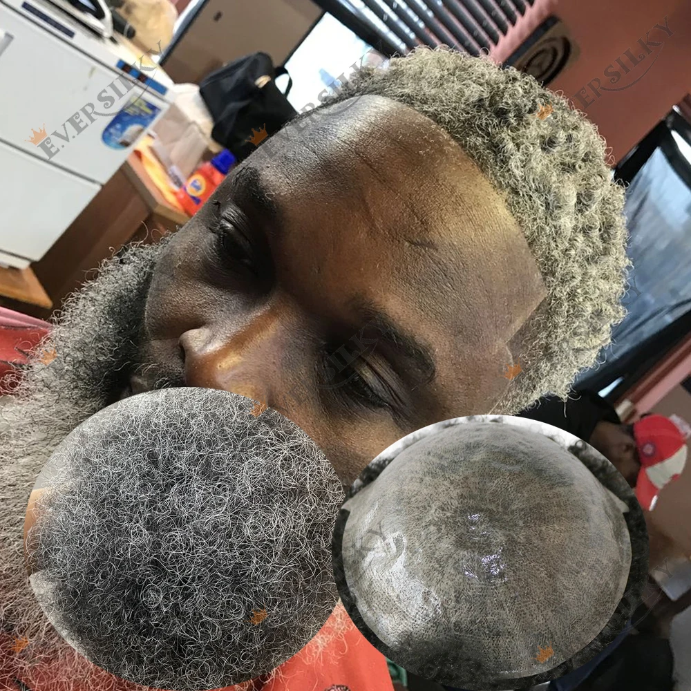 

6mm Afro Tight Curly Men's Toupee 1B80 1B65 1B40 Grey Black HumanHair System Capillary Prosthesi Durable Full Skin Base Hairpiec