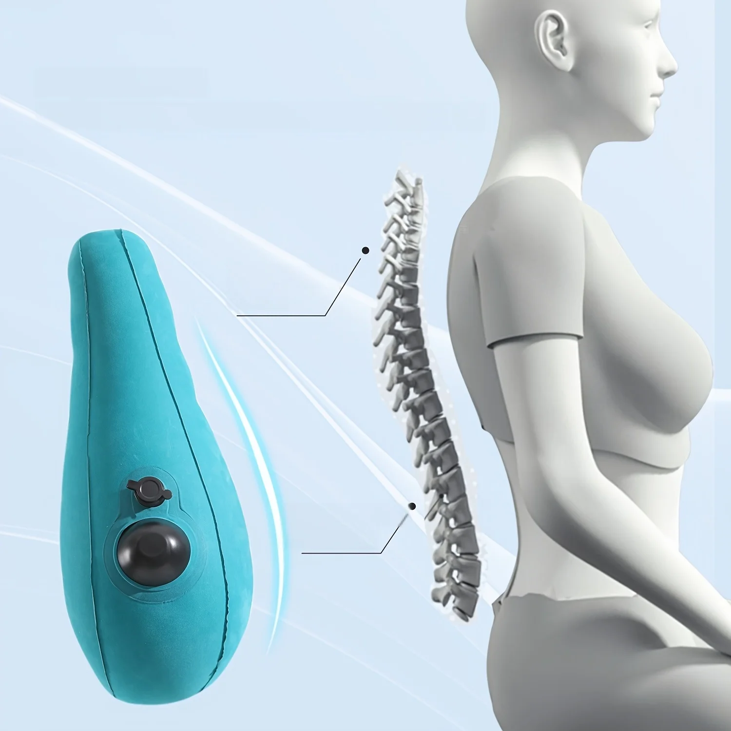 

Portable Inflatable Lumbar Support Pillow Back Cushion for Airplane, Train and Office Travel for lower back & Heavy Lifting