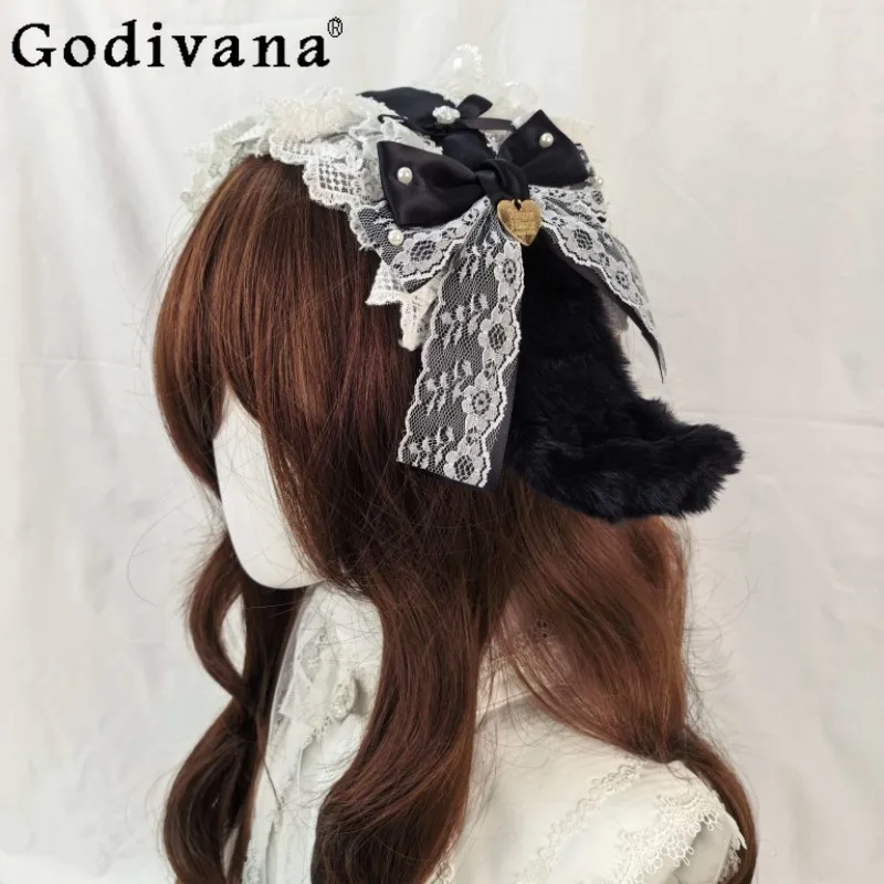 

Original Handmade Lolita Hairpin for Women Japanese Mine Mass-produced Gothic Headband Sweet Girl Lace Bow Hair Accessories