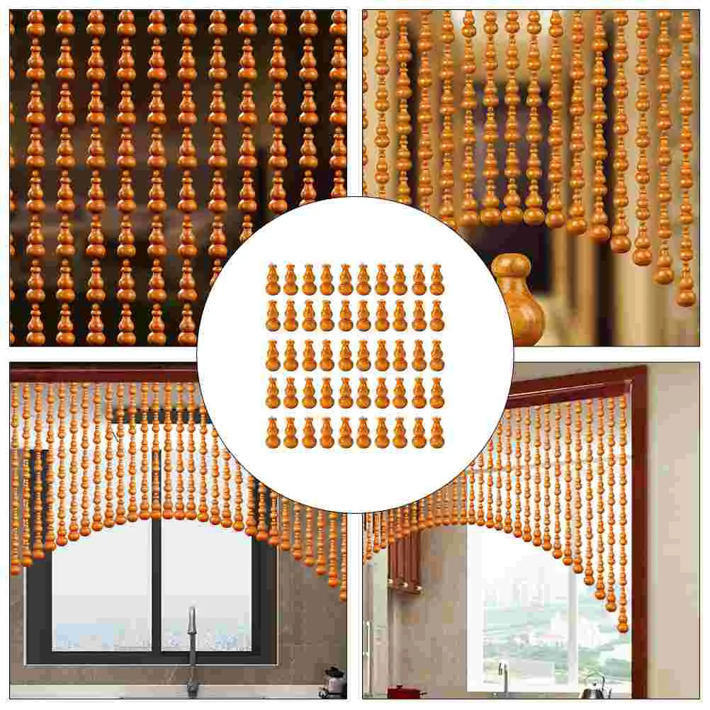 50 PCS Gourd Beads Drapes No Punching Curtain Accessory Decor Adornment Solid Wood Wooden Elegant Decorative