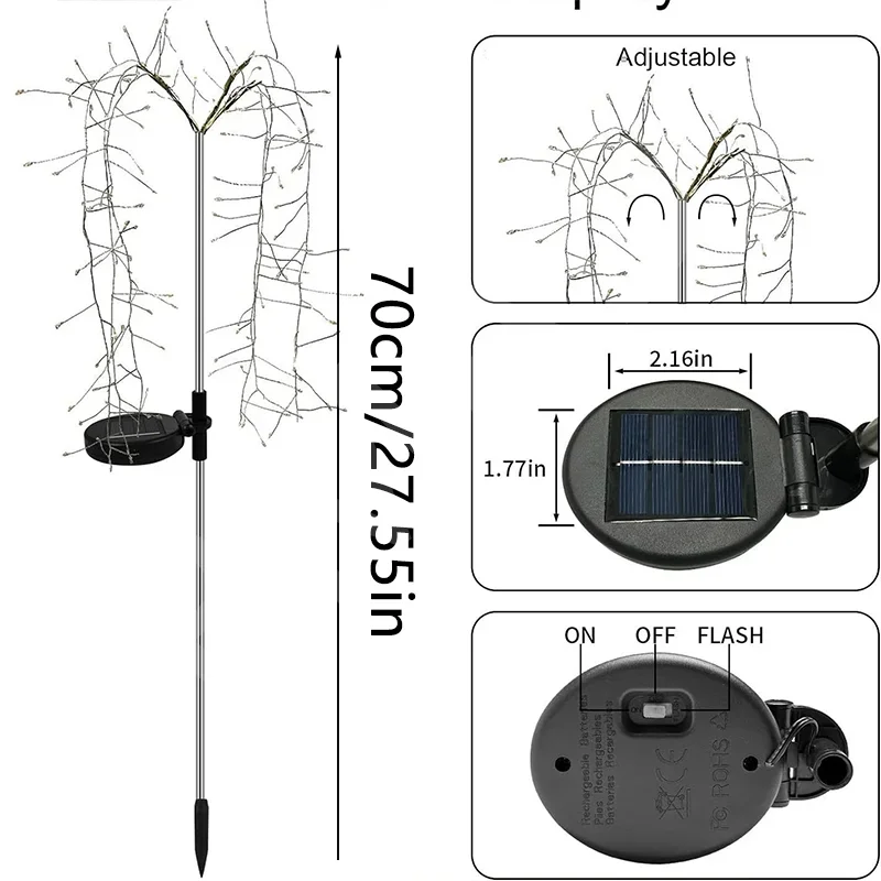 Guirlande lumineuse de feu d'artifice à énergie solaire, 120/200led, étanche, pour l'extérieur, féerique, pour cour, jardin, décoration de fête du Ramadan
