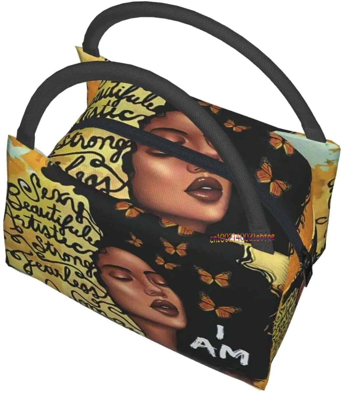 African Woman Reusable Thermal Lunch Bag Insulated Large Lunch Box Durable Lunch Cooler Bag Tote Bags for Girls Office Picnic