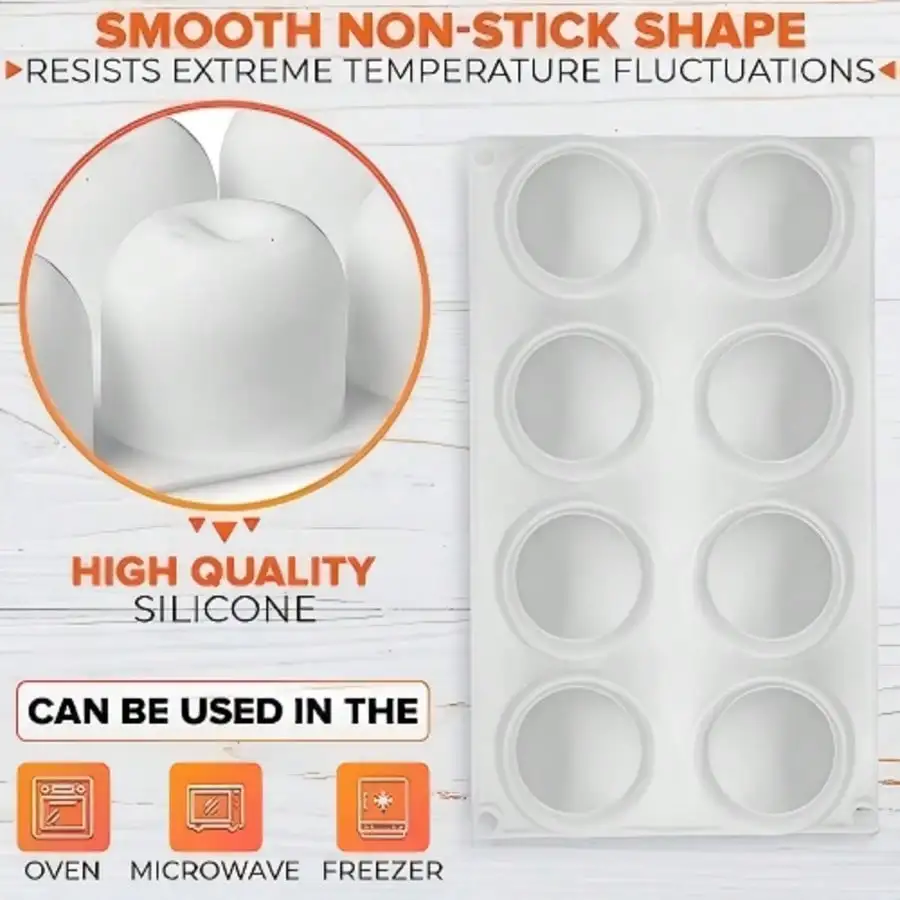 8 Cavity Apple Shaped Silicone Dessert Mold, Food Grade Non-Stick Mould for Mousse Cakes, Chocolate and Pastry Making, Chocolate view 3