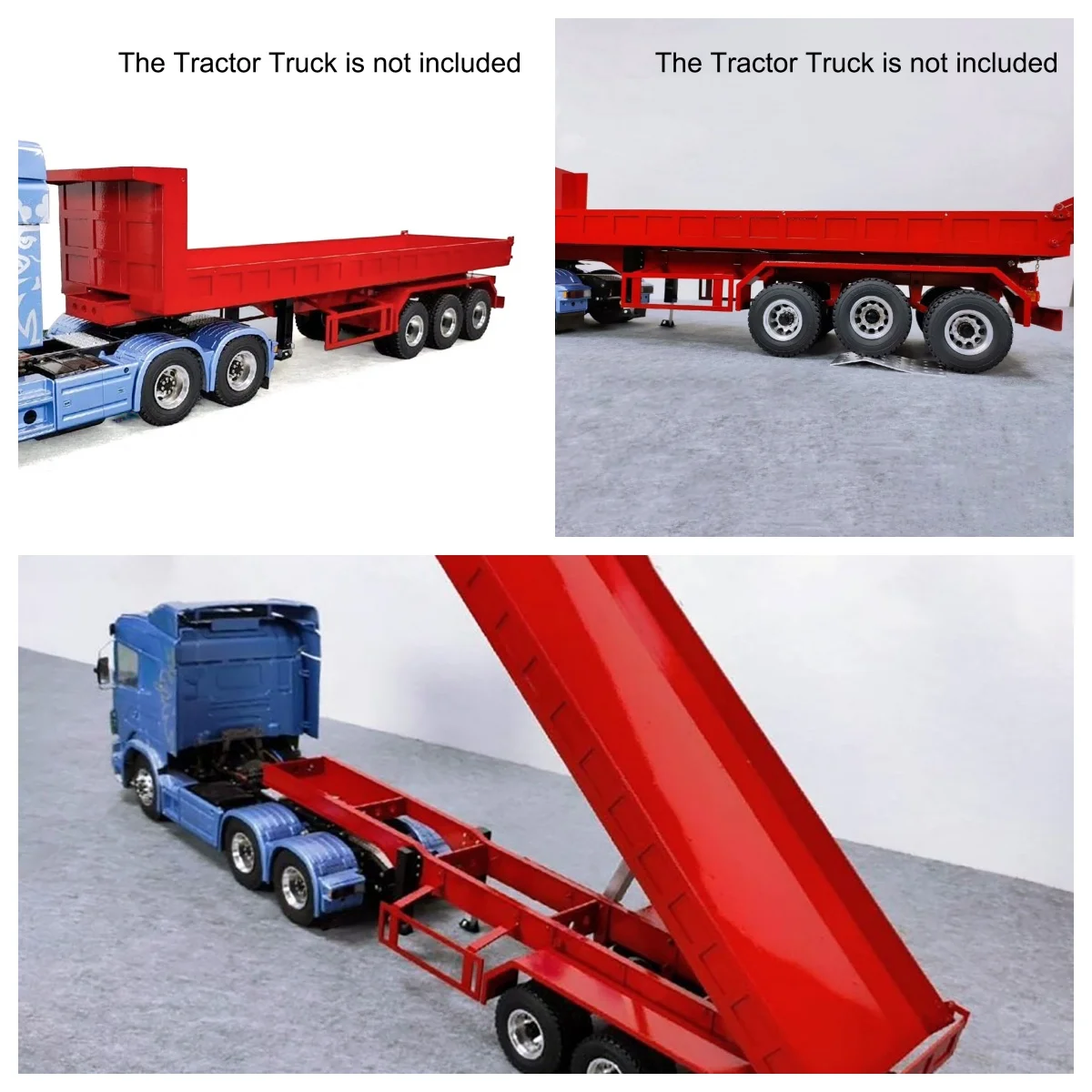 Remolque RC de 3 ejes, Control remoto de Metal, remolque volquete de cama baja, patas eléctricas para Tamiyaya LESU, Tractor de control remoto, camión, coche, modelo de juguetes, 1/14