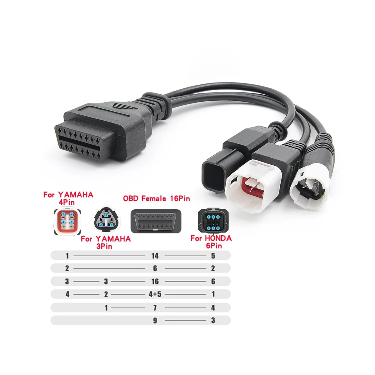 For 3Pin/4Pin 6Pin Motorcycle OBD Diagnostic Canbus Connector Cable OBD2 3 In1 Plug Cable Adapter