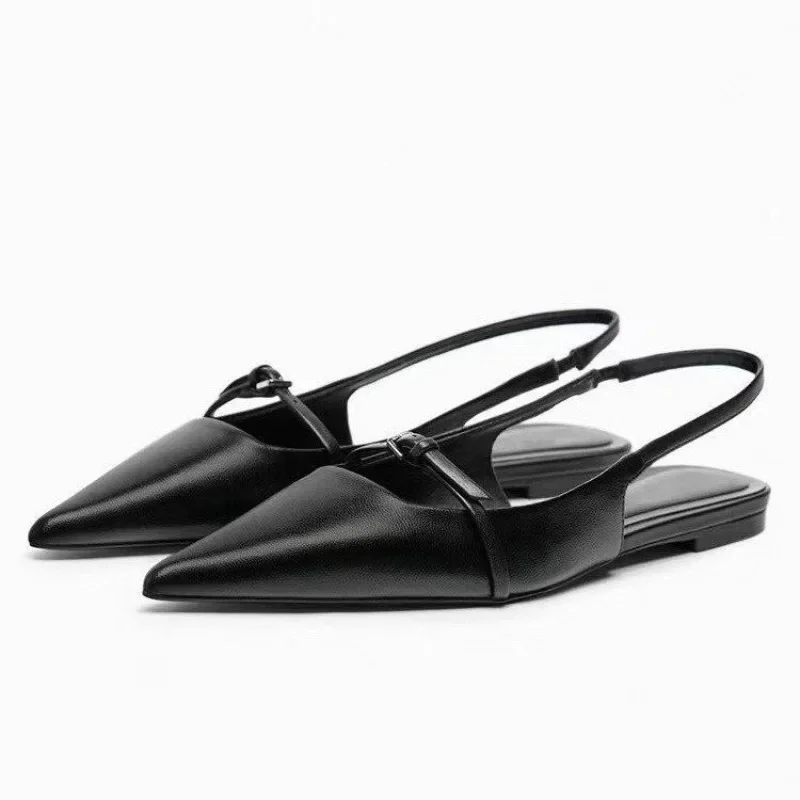 Sandalias planas con punta estrecha para mujer, zapatos elegantes antideslizantes con talón descubierto, a la moda, novedad