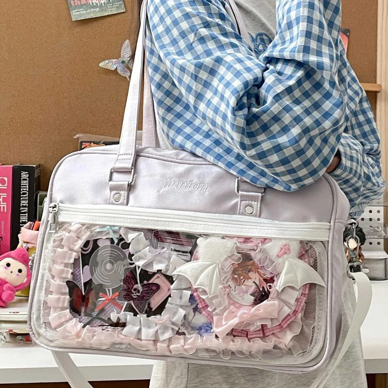 

Richme Y2K Satin Women Ita Bags 2025 JK Uniform DIY Anime Badge Crossbody Shoulder Bag Dopamine Pearlescent Students Bolso Mujer