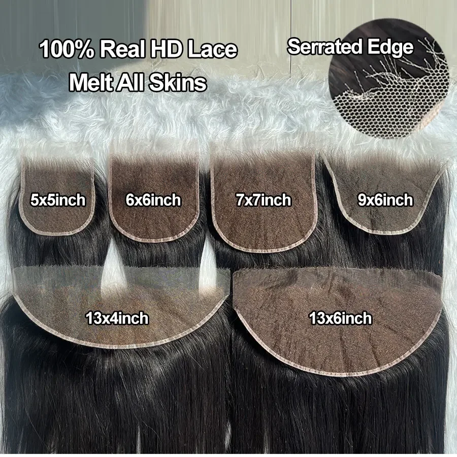 Kim K 2x6 HD Lace Closure Only Straight 7x7 Human Hair Closures Invisible Melt Skins 13x4 13x6 HD Lace Frontal Only Pre Plucked