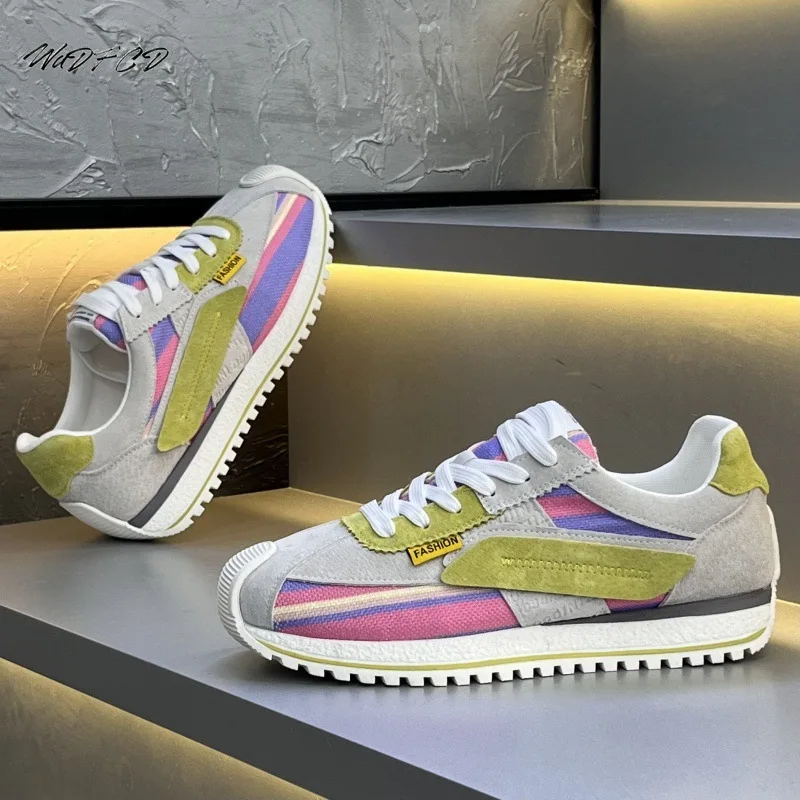 

Sneakers Casual Mens Designer Retro Running Shoes Fashion Leather Fabric Breathable Height Increased Flat Platform Sports Shoes