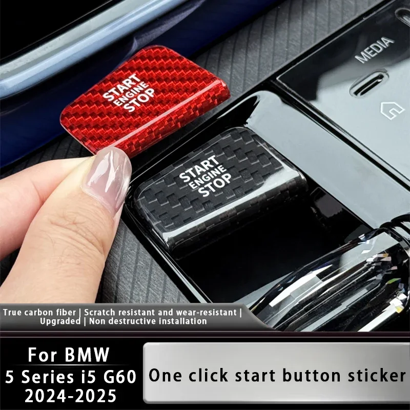 For BMW 5 Series i5 G60 2024-2025 Car Engine Start Stop Button Trim Sticker Real Carbon Fiber One-Touch Start Button Cover