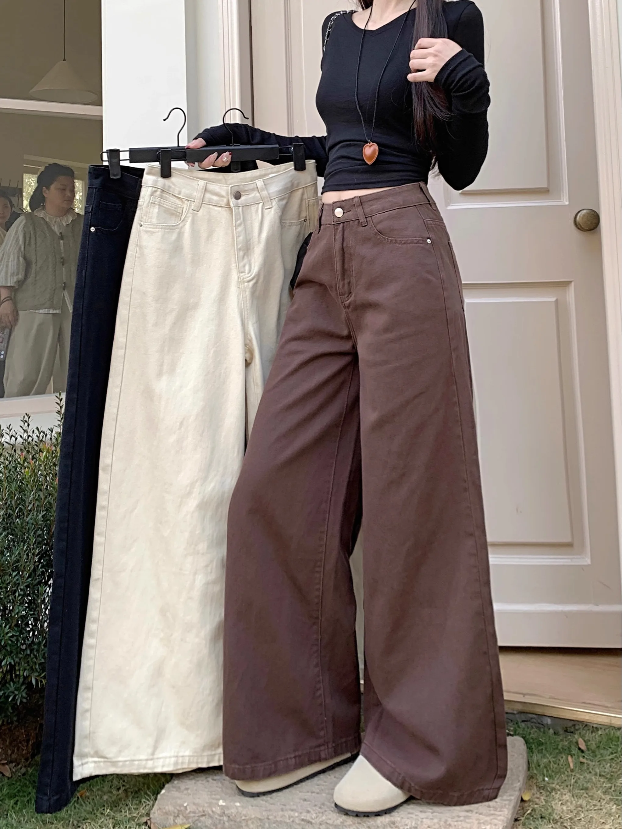 

Джинсы женские винтажная одежда уличная мода джинсовая с высокой талией Y2K корейский стиль ретро свободные широкие брюки черные повседневные осенние дамы