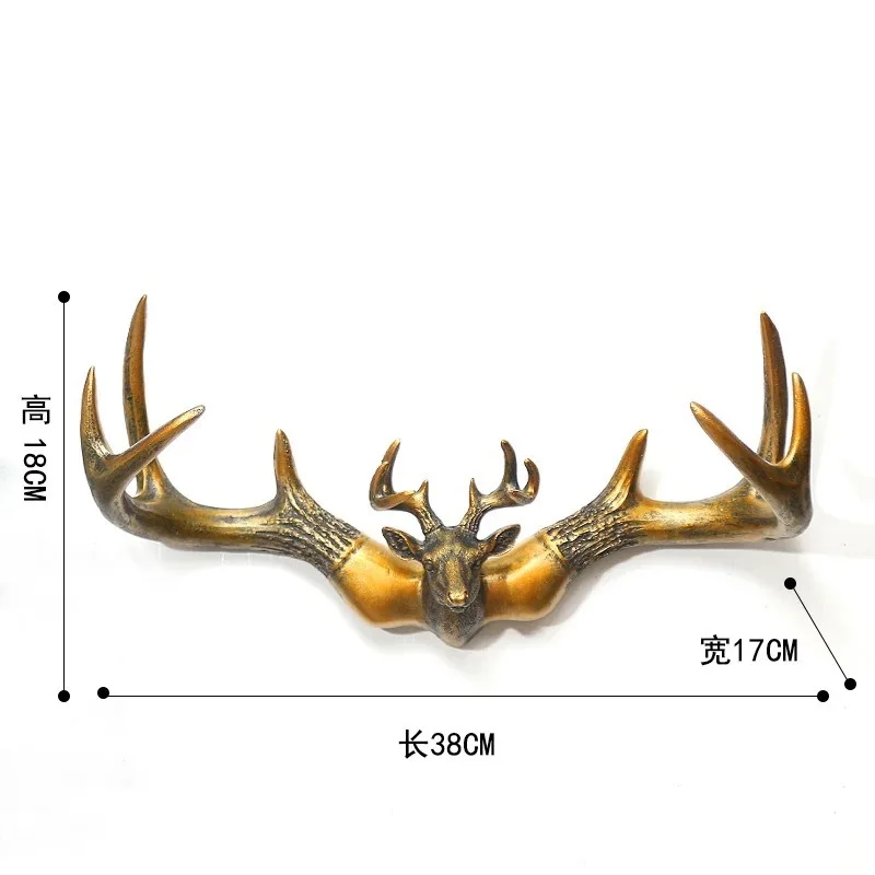 38cm resin American deer head hook creative wall hanging porch wall decoration hanger living room antler art coat hook decor