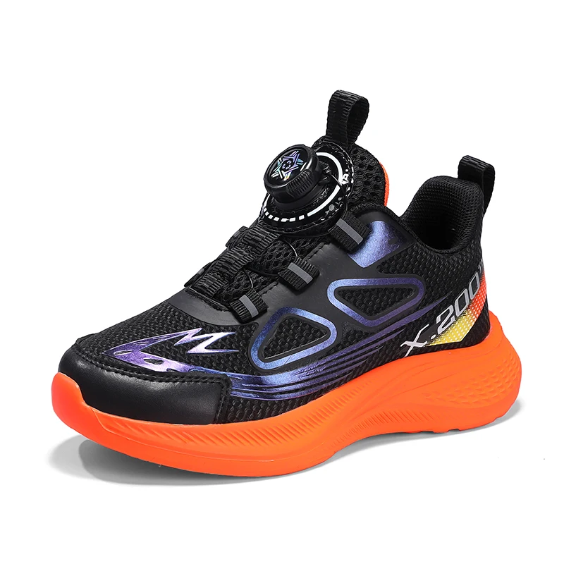 Youth Leather Rotary Sneakers for Running Breathable Mesh Lined Winter Shoes Lightweight Cushioned Sport Trainers for Active Kid