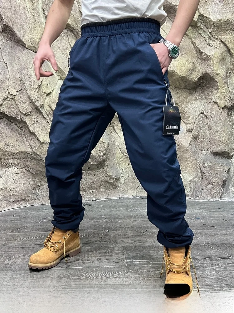 

Men's Winter Thermal Fce Lined Waterproof Casual Pants Thi Double Layer Windproof Polyester Straight Leg Trousers