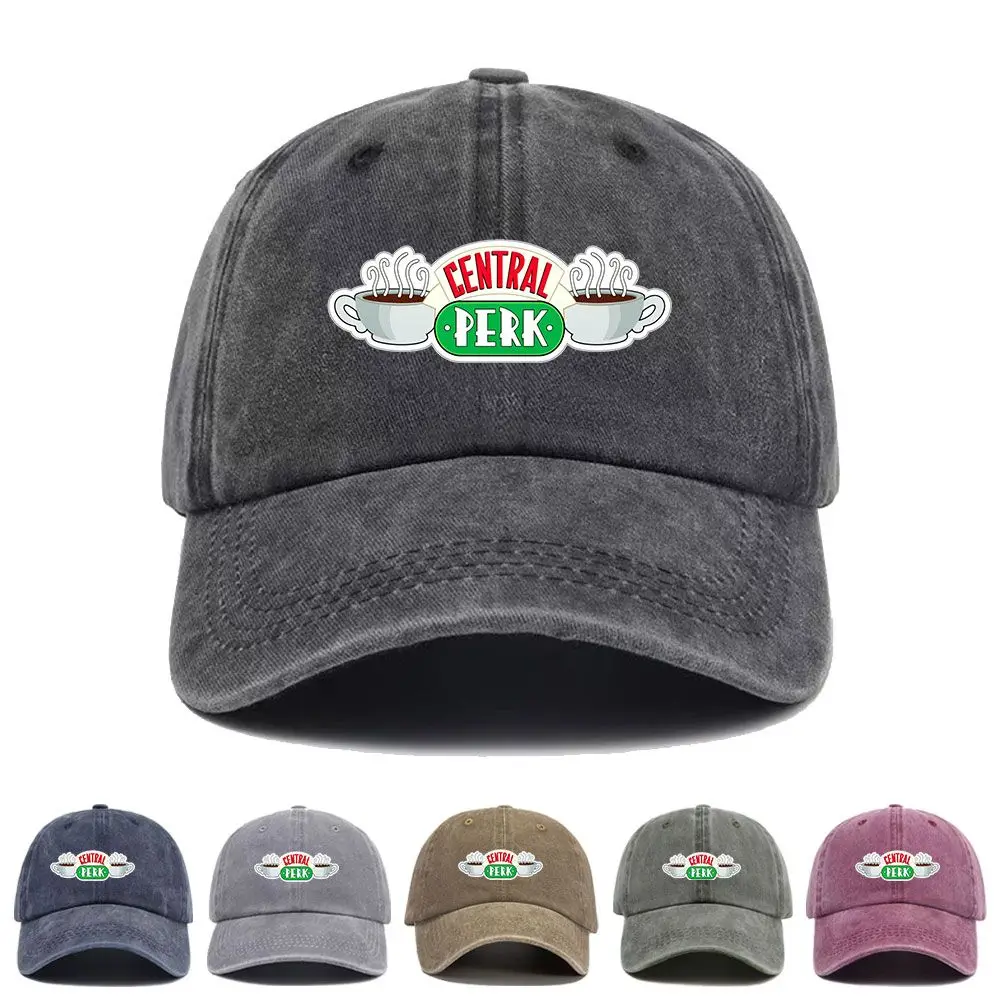 Vintage Washed Baseball Cap Central Perk Coffee Shop Logo Print Graphic Unisex Streetwear Casual Trucker Style Summer Cotton Hat