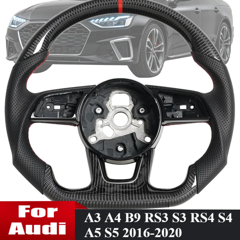 

Carbon Fiber Steering Wheel For Audi A3 A4 B9 RS3 S3 RS4 S4 A5 S5 2016-2020 Perforated Leather Car Steering Wheel Replacement