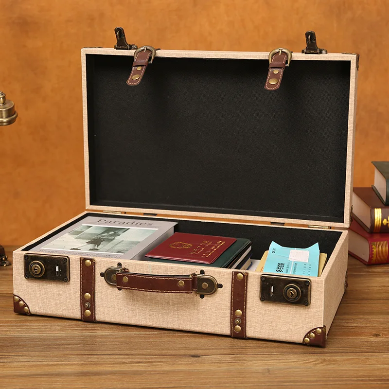 Carrying Case European Style Retro Wooden Home Organizing Storage Box Leather Travel Old-fashioned Leather Box