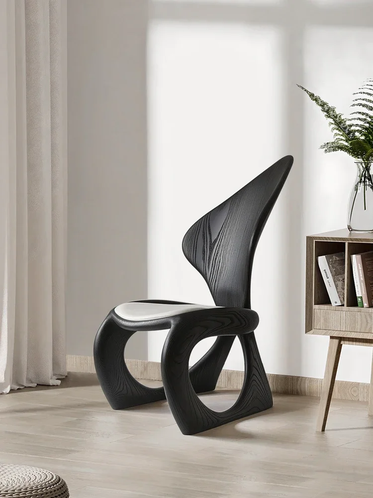 minimalist curved wood dining chair special-shaped solid wood chair