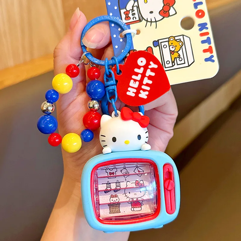 

Anime Kawaii Hello Kitty Keychain Animation Flip TV Practical Beaded Kt Cat Cartoon Kids Girls Women Key Chain Ring Toy Decor