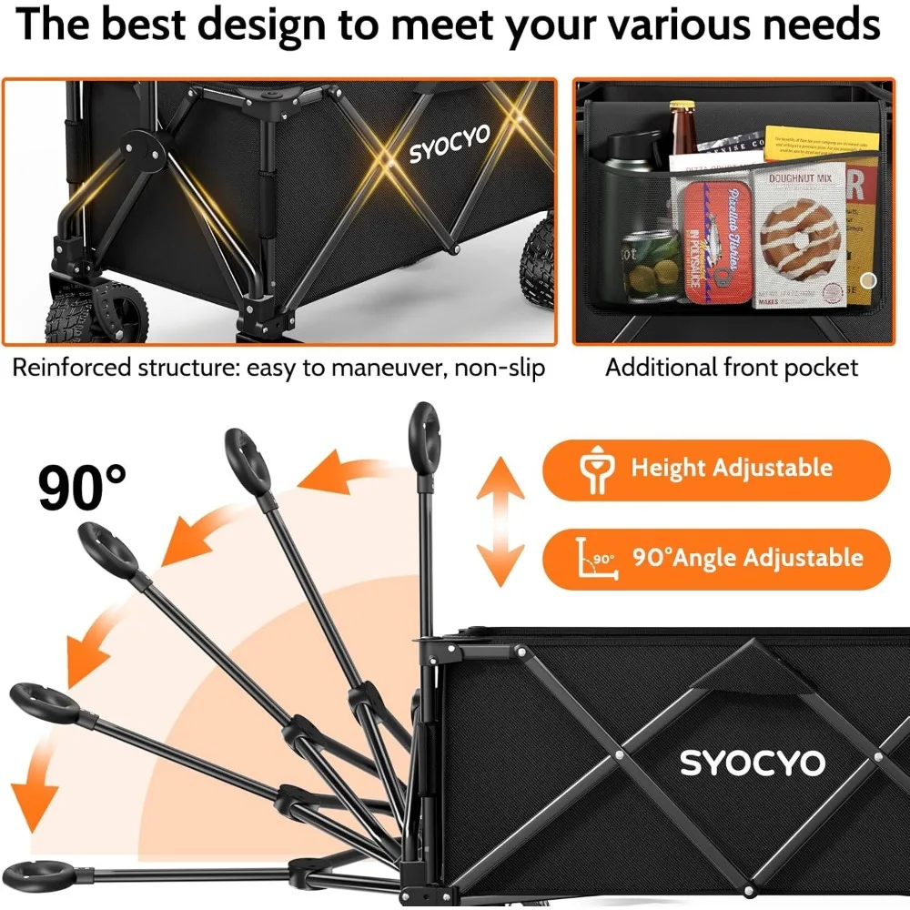 عربة شاطئ متينة قابلة للطي مع عجلات كبيرة لجميع التضاريس وسعة وزن عالية