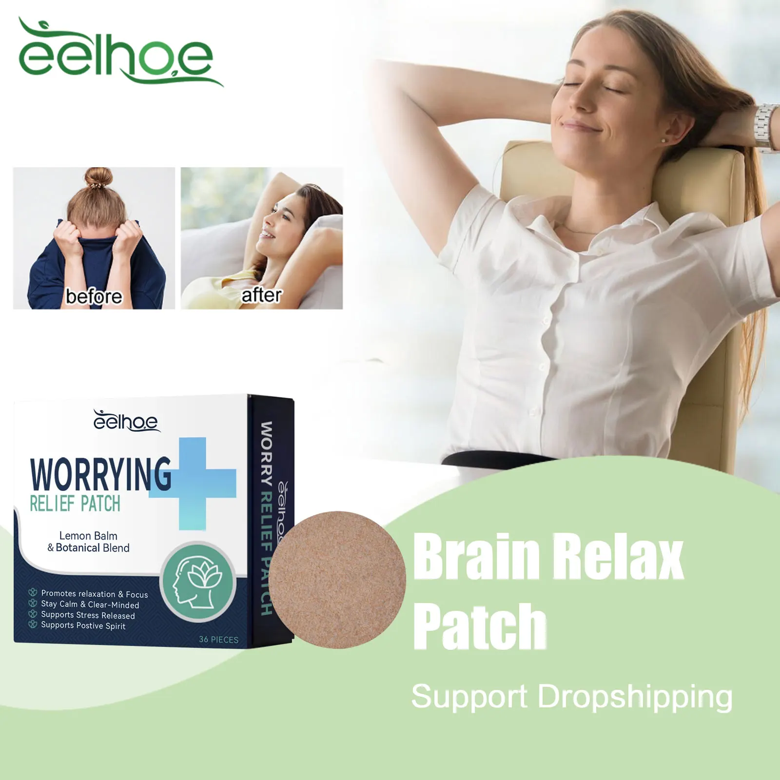 Brain Relax Patch Stress Anxious Relief Anti Headache Dizziness Neurasthenia Soothing Aid Sleep Body Relaxing Ear Acupoint Patch