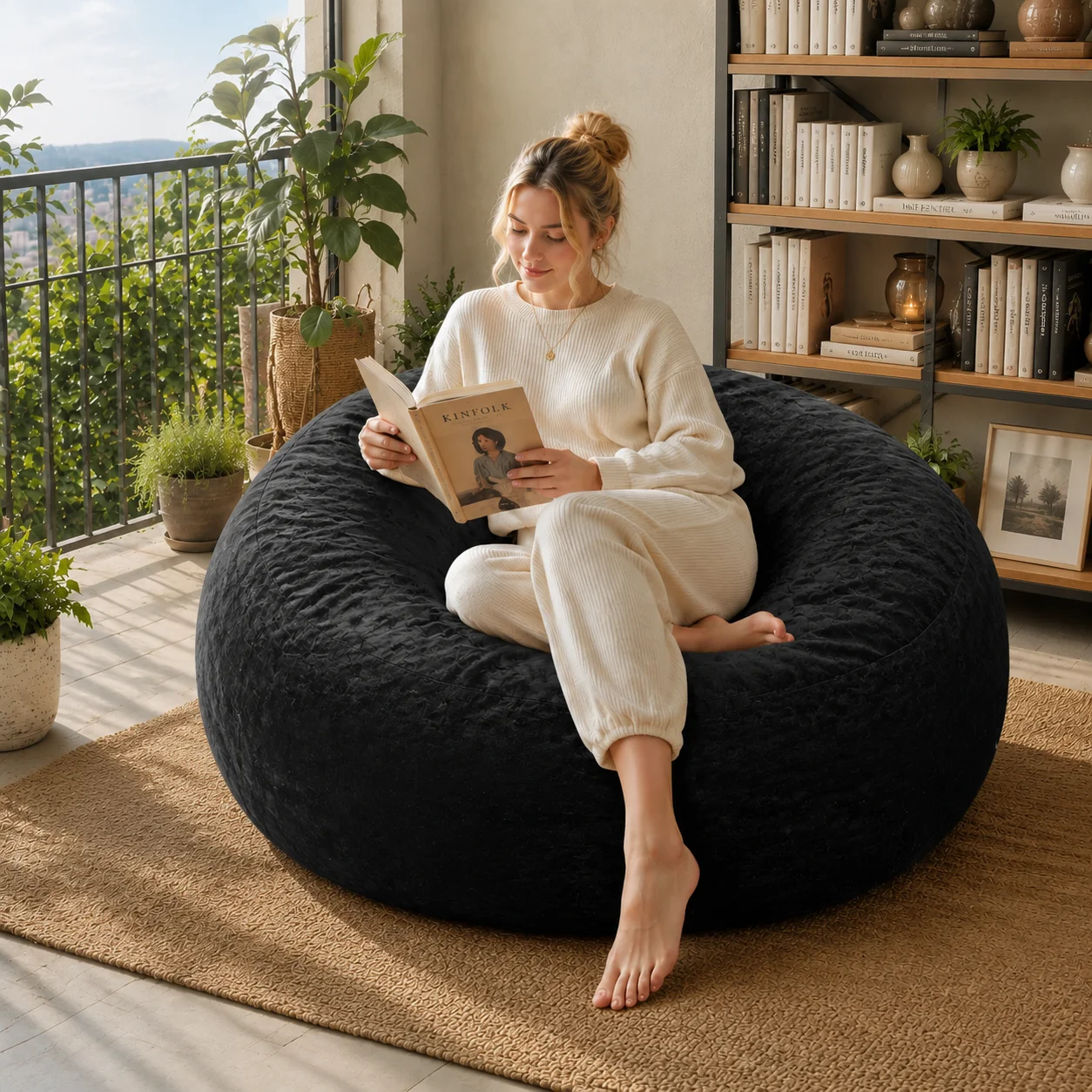5FT Giant Bean Bag Chair, Vacuum Compressed Foam Filled Floor Chair With Removable Cover For Living Room Daily Rest
