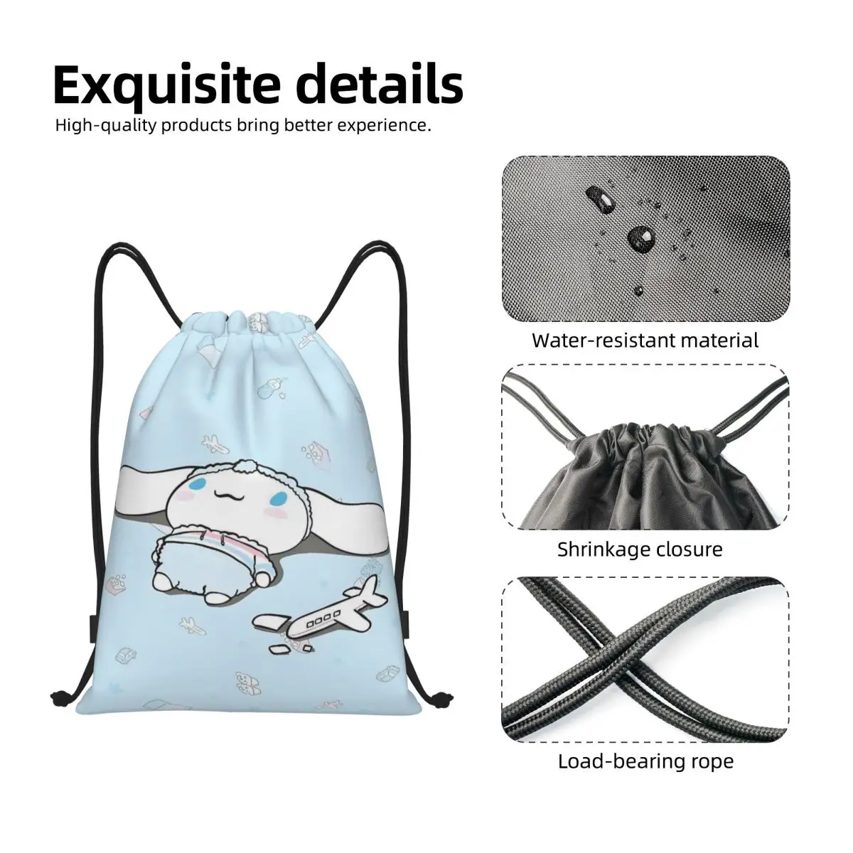 Mochila personalizada Cinnamoroll con cordón, bolsa de gimnasio deportiva para mujeres, hombres, mochila de entrenamiento para perros blancos
