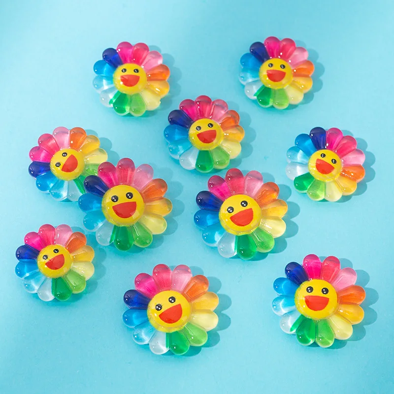 20pcs Cartoon Colorful Flower Resin Nail Art Charms 3D Summer Nail Decorations Bright Flower Nail Kawaii Series Accessories DIY