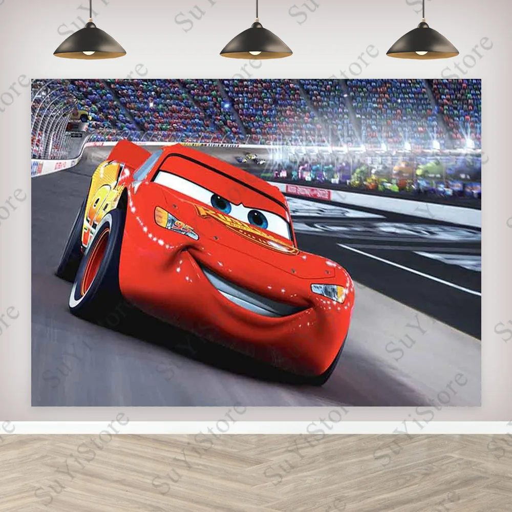 Disney Cars McQueen Photography Backdrop Cover For Boys Birthday Party Custom Photo Background PhotoCall Props