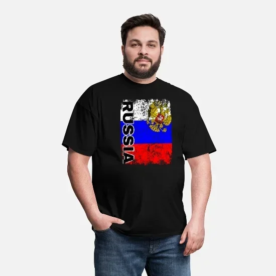 Distressed Russian Double-headed Eagle Flag Birthday Gift T-Shirt 100% Cotton O-Neck Summer Short Sleeve Casual Mens T-shirt