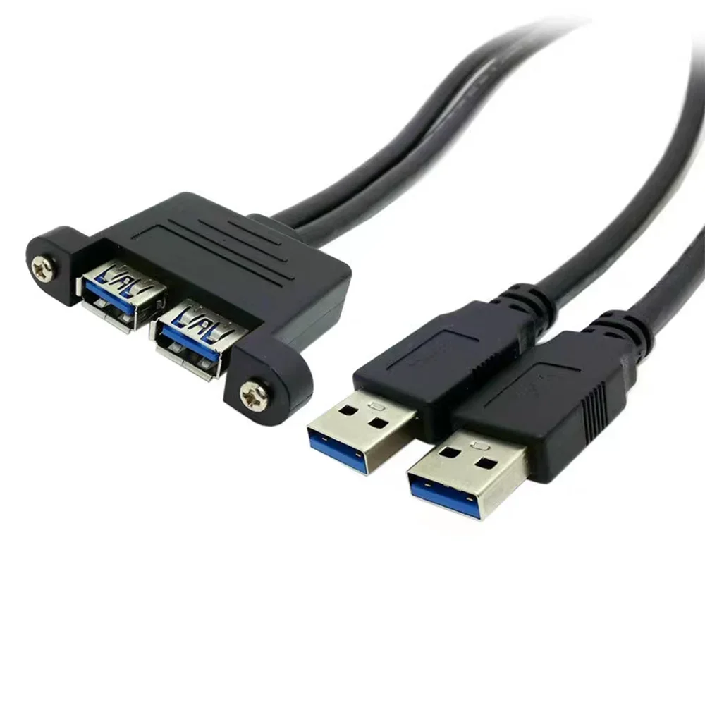 

USB 3.0 dual port high-speed charging data cable, male to female, with screw holes that can be fixed on the chassis panel, 9-cor