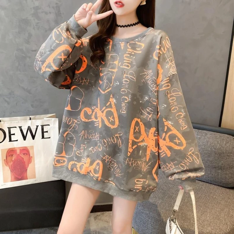 Baggy feminino pulôver topo carta impressão esporte roupas jovens manga longa barato texto novidade hiphop solto camisolas femininas