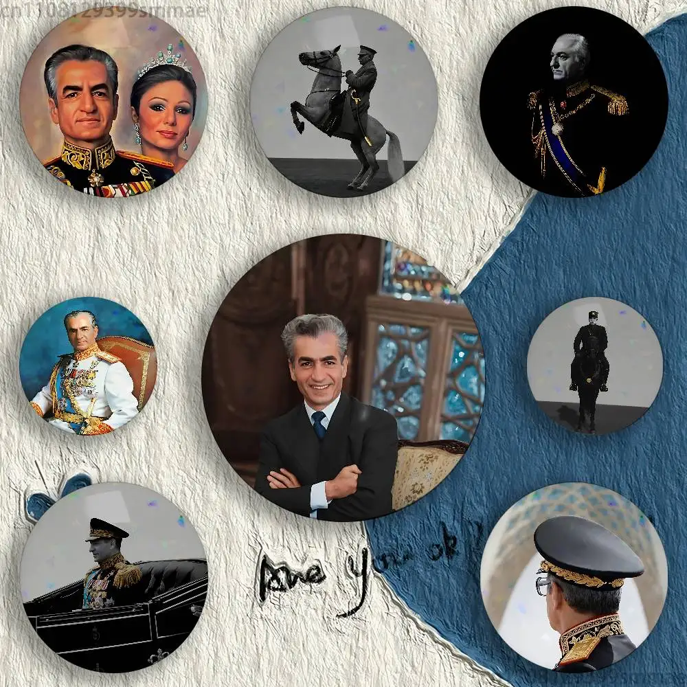 Pin de Esmalte Redondo Hecho a Mano de 58mm con Diseño del Rey Mohammad Reza Shah Pahlavi de Irán, para Mochilas, Ropa y Joyería