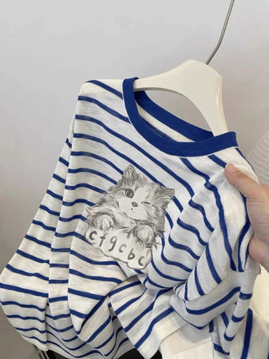 

Retro Japanese Cartoon Print Long Sve T-irt ex Spring Autumn Loose Slimming Sun Protection Casual Top for Women And Men