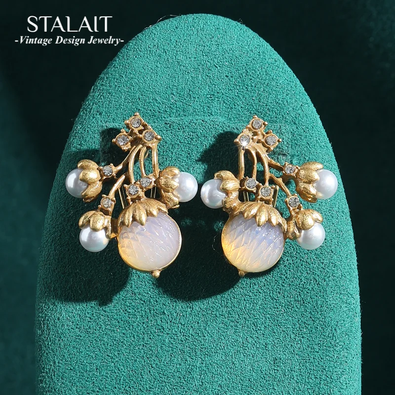 

Luminous Pink Cherry Pearl Earrings Stud Woman Moonstone Luxury Quality Jewelry Gold Color Vintage 2025 New Valentine Day Gift