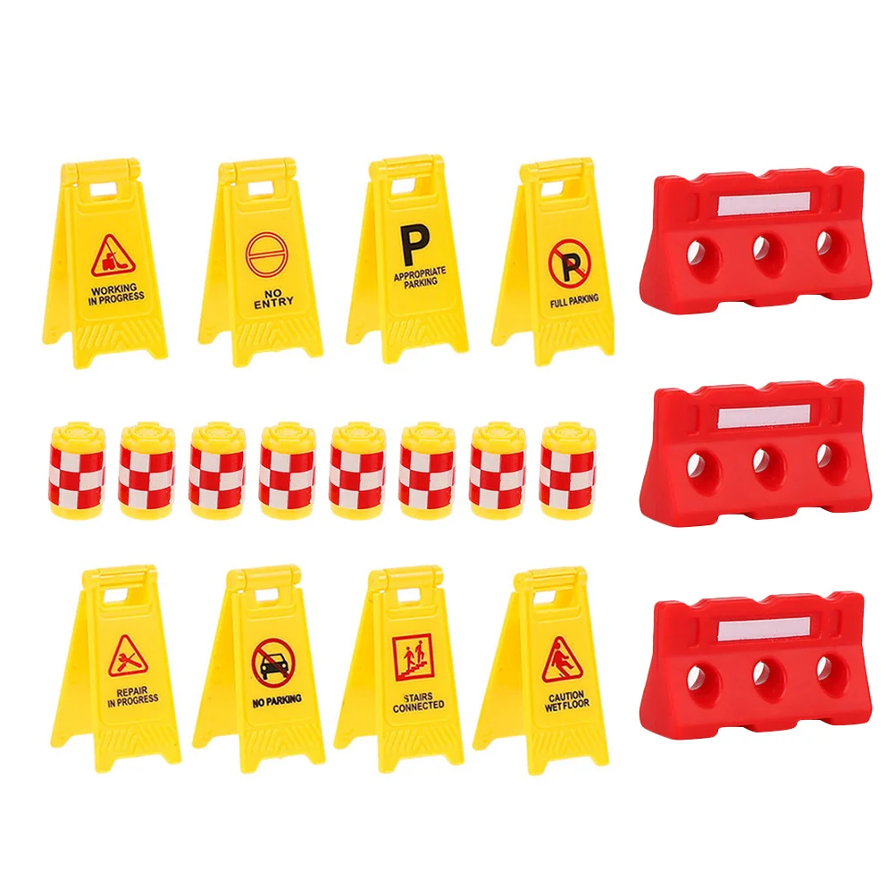 

19pcs Traffic Parking Toys Educational Kids Toys Smooth Plastic Material Rich Colors Simulation Road Signs Barricades Non Remote