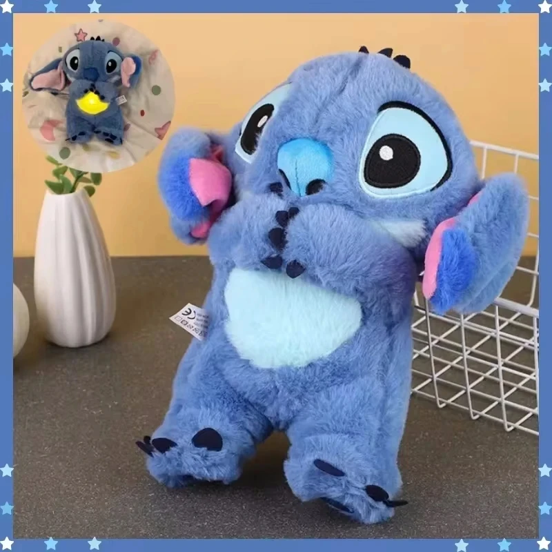 Hot Selling Kawaii Stitch Plush Doll Baby Sleeping Companion Sound Soothing Musical With Air Bag And Light Dolls Breathing Toys