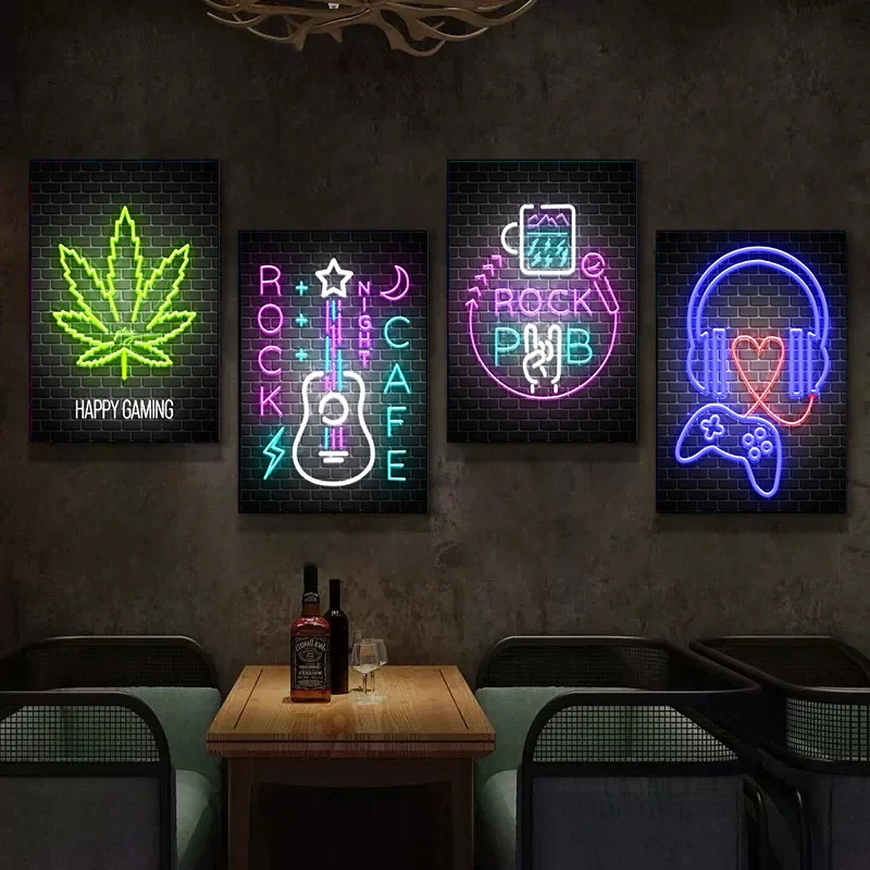 

Neon Design Game Quotes Poster Music Rock Bar Game Wall Art Suitable for Gamers Room Home Bar Atmosphere Decoration Wall Art