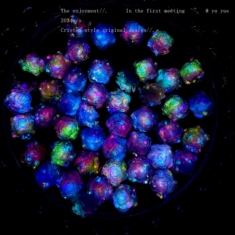 20Pc New Sparkling Flower Nail Art Accessories Firefly Luminous Resin Flower Nail Charms Flatback Resin Nails Decorations Parts