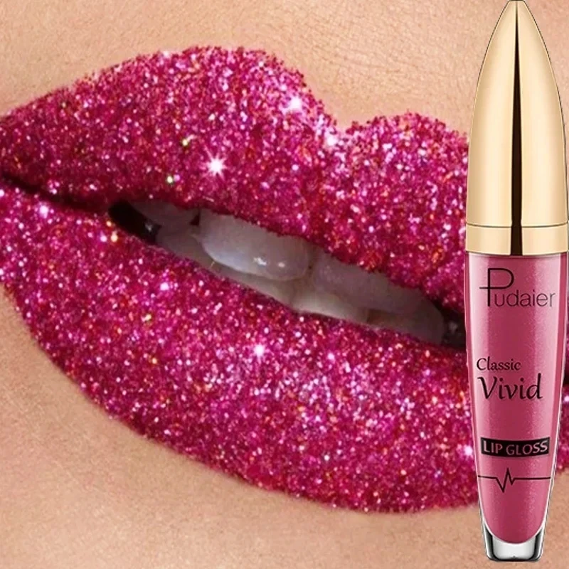 Glänzender Lipgloss, wasserdicht, Diamant-Schimmer, Glitzer-Lippen, prallere Glasur, langlebig, hochpigmentierter flüssiger Lippenstift, Damen-Make-up