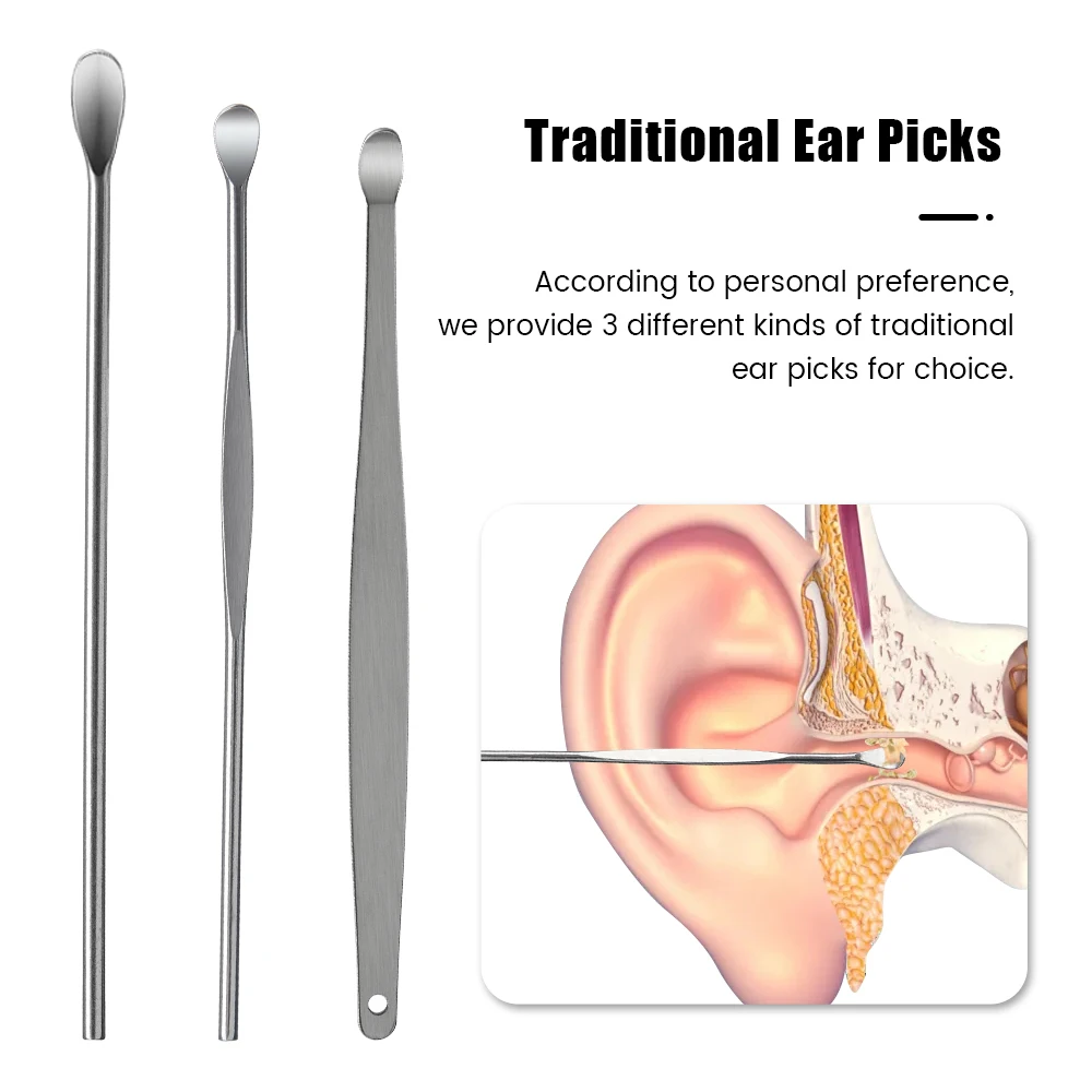 6 Pcs Ear Pick Cleaner Earwax Removal Kit Ear Cleaning Tool Stainless Steel 6 in 1 Tool Spoon Curette with Leather Storage Box