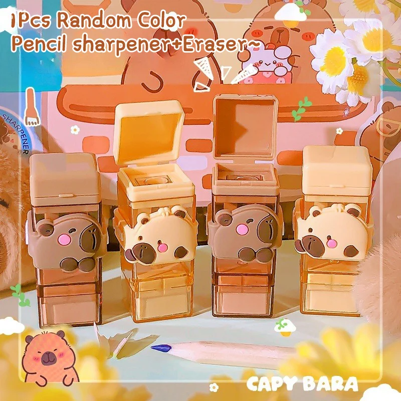 1 قطعة الكرتون لطيف كابيبارا براية أقلام مع ممحاة Kawaii براية أقلام اللوازم المكتبية القرطاسية الجمالية هدايا الاطفال