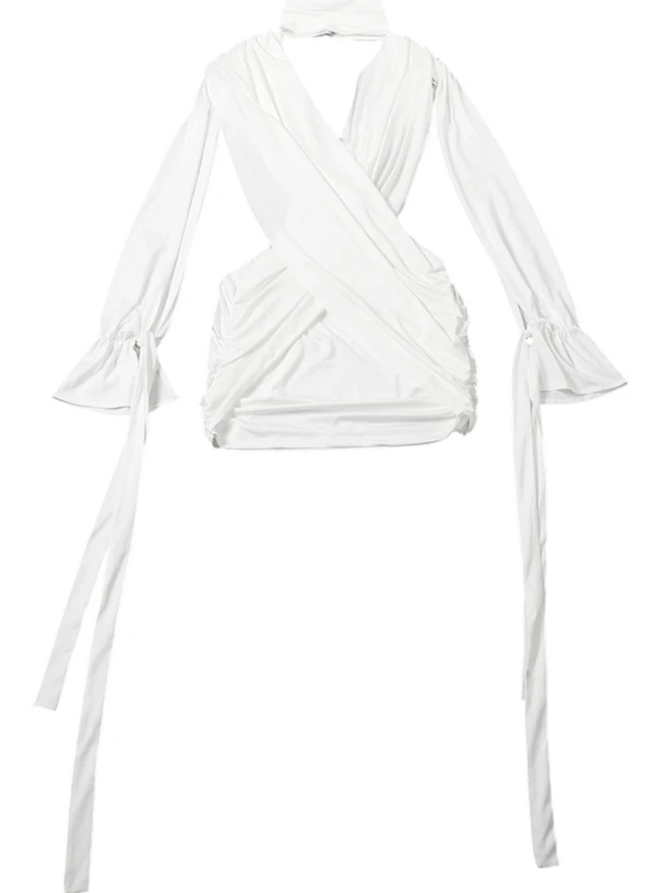 베이프렌 엘레강트 초커 넥 컷아웃 트위스트 프론트 숏 드레스 홀리데이 의상 여성용 홀로우 아웃 러치드 파티 드레스 여성용 베스티도스