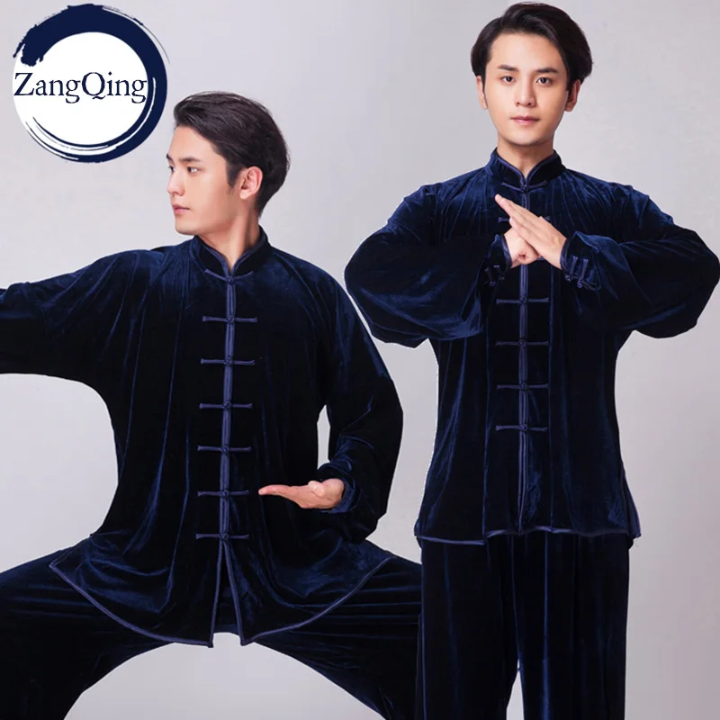 CLYFAN Unisex velvet chinese style autumn winter thickening Tai Chi uniform performance clothing suits man woman