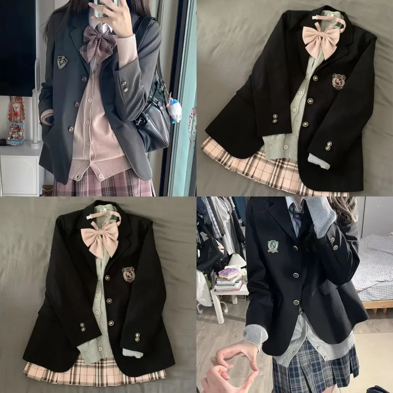 JK Uniform Black Suit Jacket Y2K Aesthetic Girl College Student College School Supply Feeling Purple 3 Button Suit Jacket New